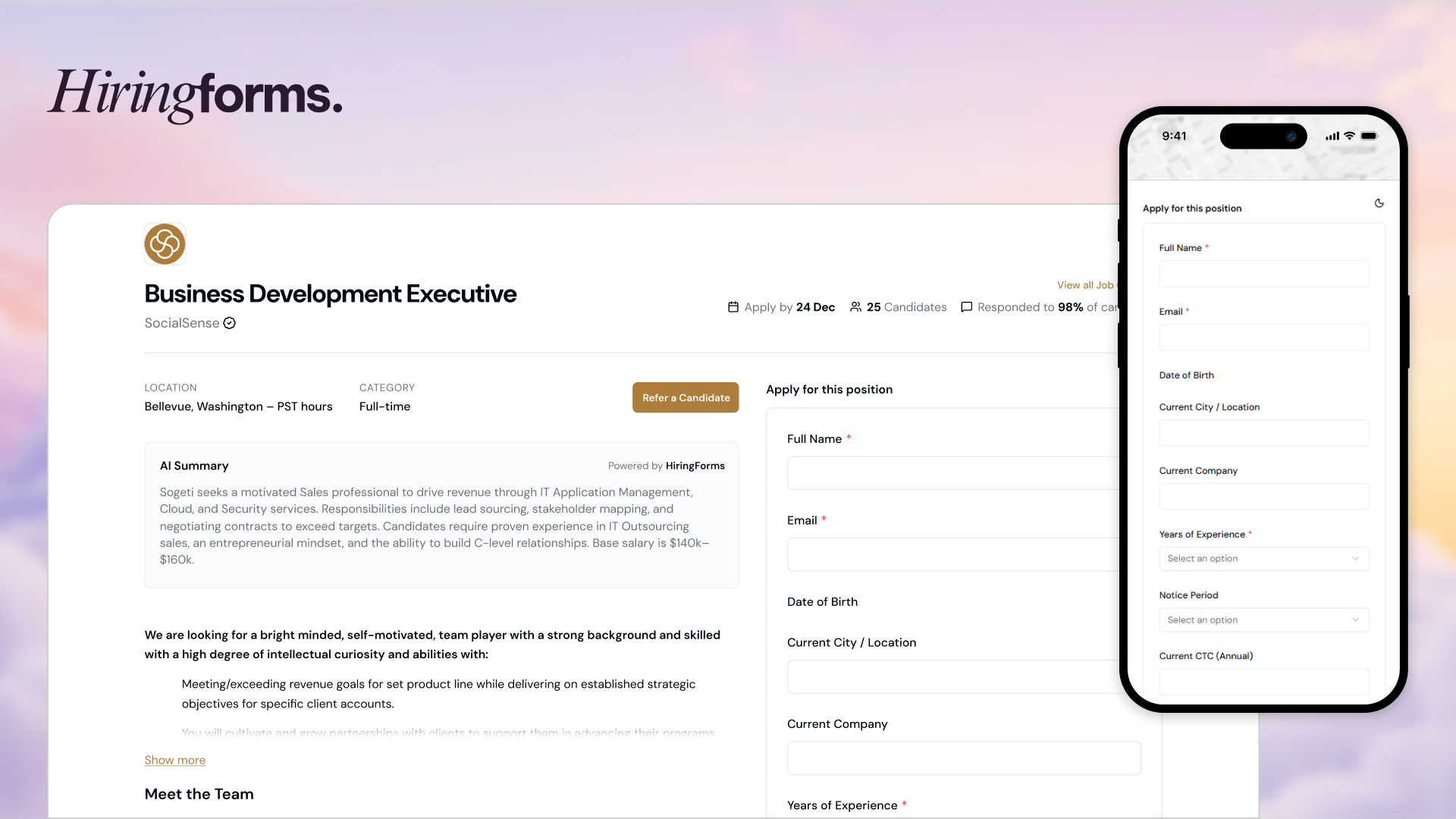 Hiring Forms application form preview